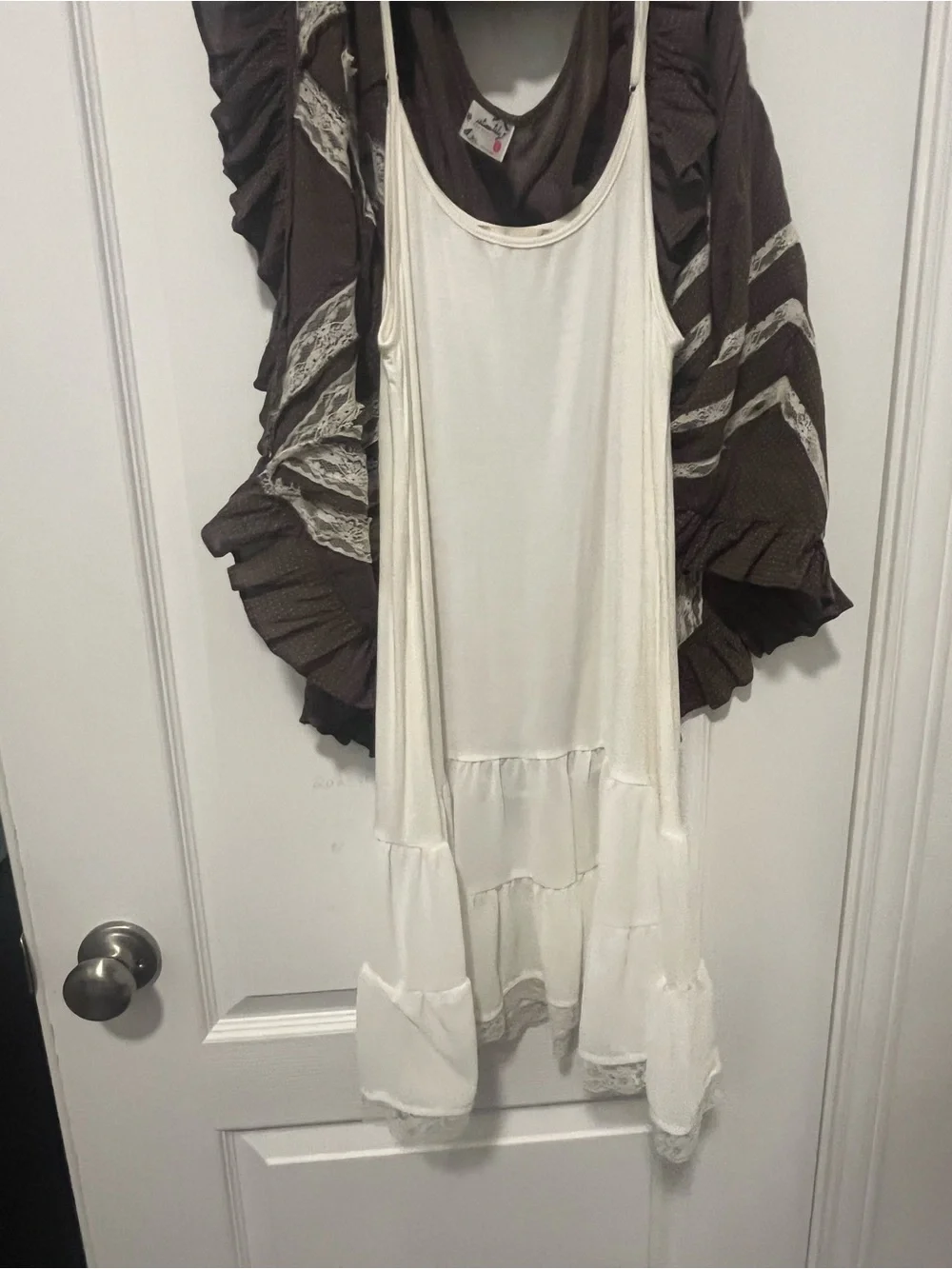 Free People Brown Mini Dress with Cream Chevron Trim